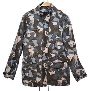 Banana Republic Blue Gray Black Camouflage Camo Zip Up Cargo Utility Jacket